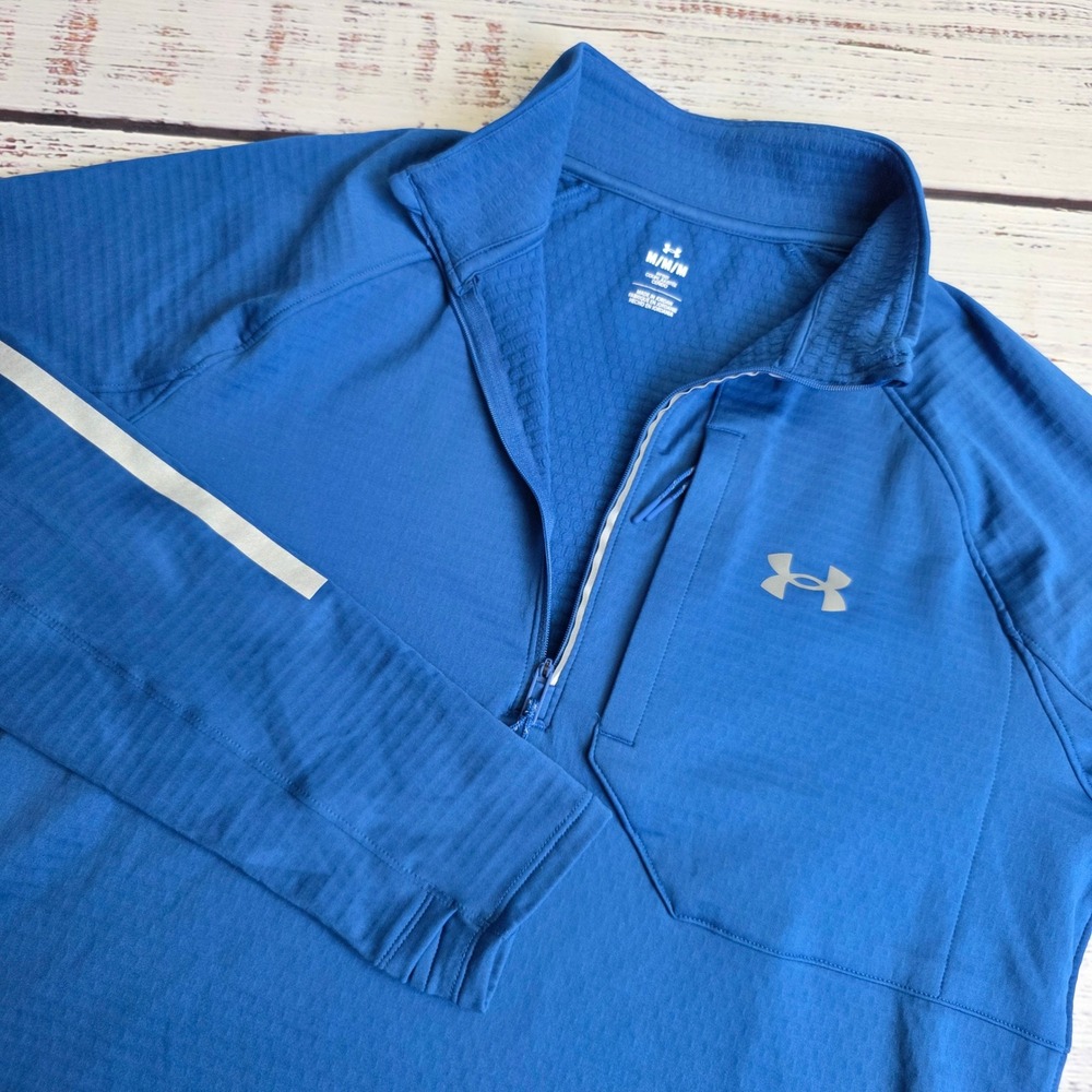 Under Armour Mens Launch Elite Cold Weather 1/2 Zip Blue Pullover Medium Fitted